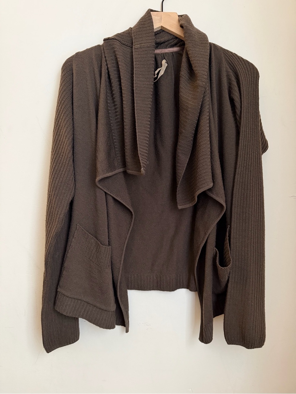 Rick Owens Sparrow FW 2002 Womens Open-Front Brown Drape Cardigan Sweater
